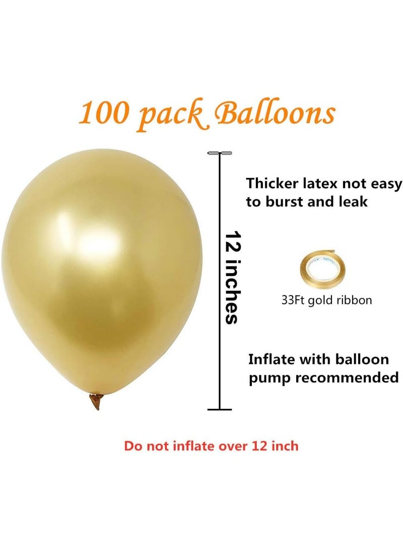 Gold Metallic Chrome Latex Balloons, 100 Pack 12 Inch Gold Round Helium Balloons for Wedding, Graduation, Anniversary, Baby Shower, Birthday Party Decorations - Image 3