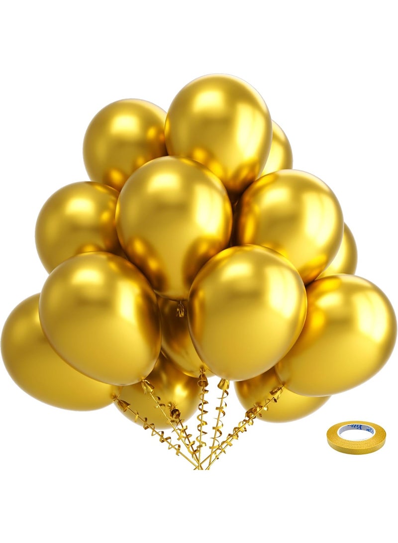 Gold Metallic Chrome Latex Balloons, 100 Pack 12 Inch Gold Round Helium Balloons for Wedding, Graduation, Anniversary, Baby Shower, Birthday Party Decorations - Image 1