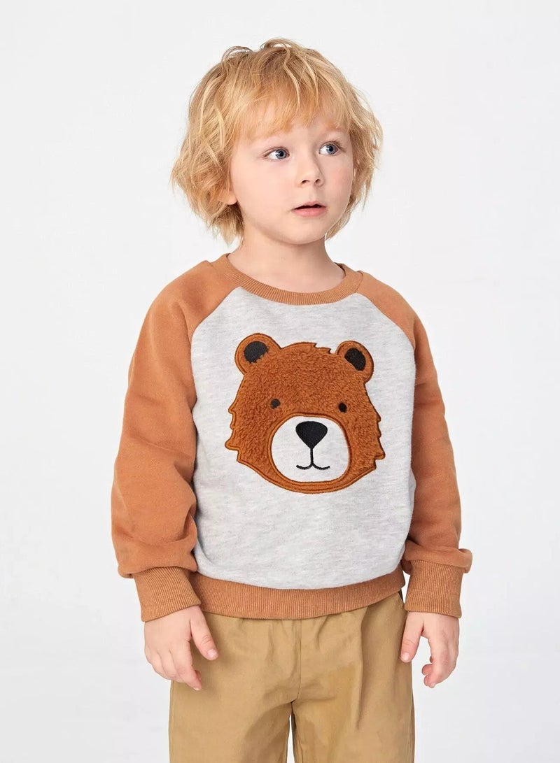 Toddler Boys Bear Embroidery Raglan Sleeve Colorblock Sweatshirt - Image 3