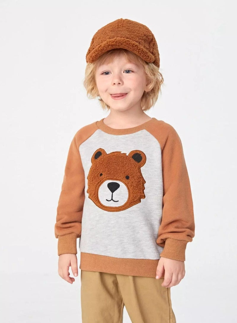 Toddler Boys Bear Embroidery Raglan Sleeve Colorblock Sweatshirt - Image 4