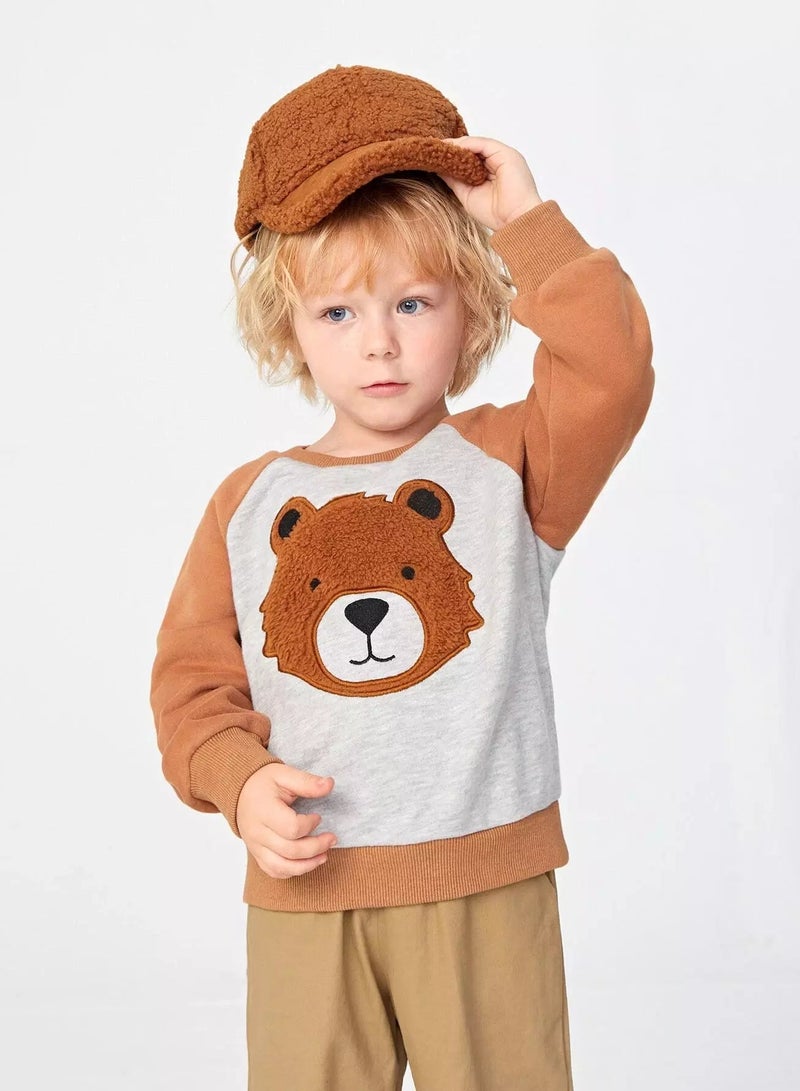 Toddler Boys Bear Embroidery Raglan Sleeve Colorblock Sweatshirt - Image 5