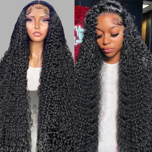 28 Inch Deep Wave Lace Front Wigs Human Hair 200 Density 13x4 HD Transparent Deep Curly Lace Frontal Wigs Human Hair Glueless Frontal Wigs Human Hair Pre Plucked with Baby Hair for Black Women