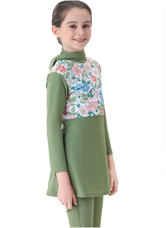 Al Aoyama 2 PCS Girls Modest Hooded Burkini Swimsuit Long Sleeve Rash Guard - Kids Beach Play Swimwear Set, Sun Protection Swimsuits with Pockets for Toddler to Teen  - Image 3