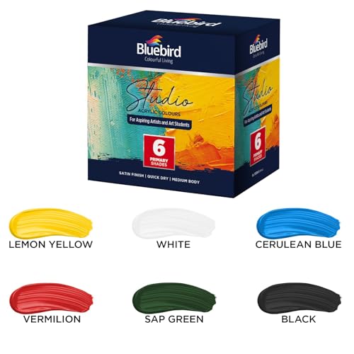 BLUEBIRD Studio Acrylic Paints Primary Colors 6Pack 34 Fl Oz each Basic Acrylic Paint For DIY Crafts Beginner Artists - Image 3