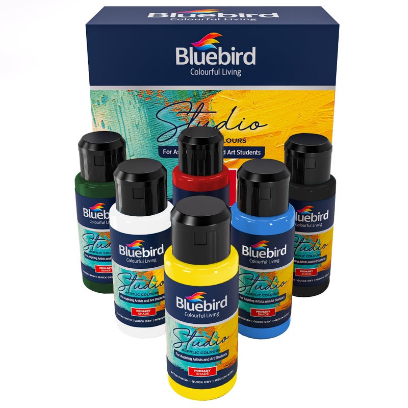 BLUEBIRD Studio Acrylic Paints Primary Colors 6Pack 34 Fl Oz each Basic Acrylic Paint For DIY Crafts Beginner Artists - Image 2