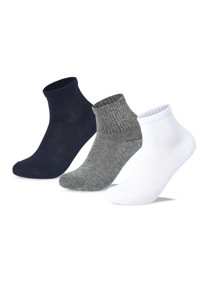 SAM SOCKS Kids Set of 3 Half Long School Plain Socks White-Grey-Blue size 30-33 EU - Image 1