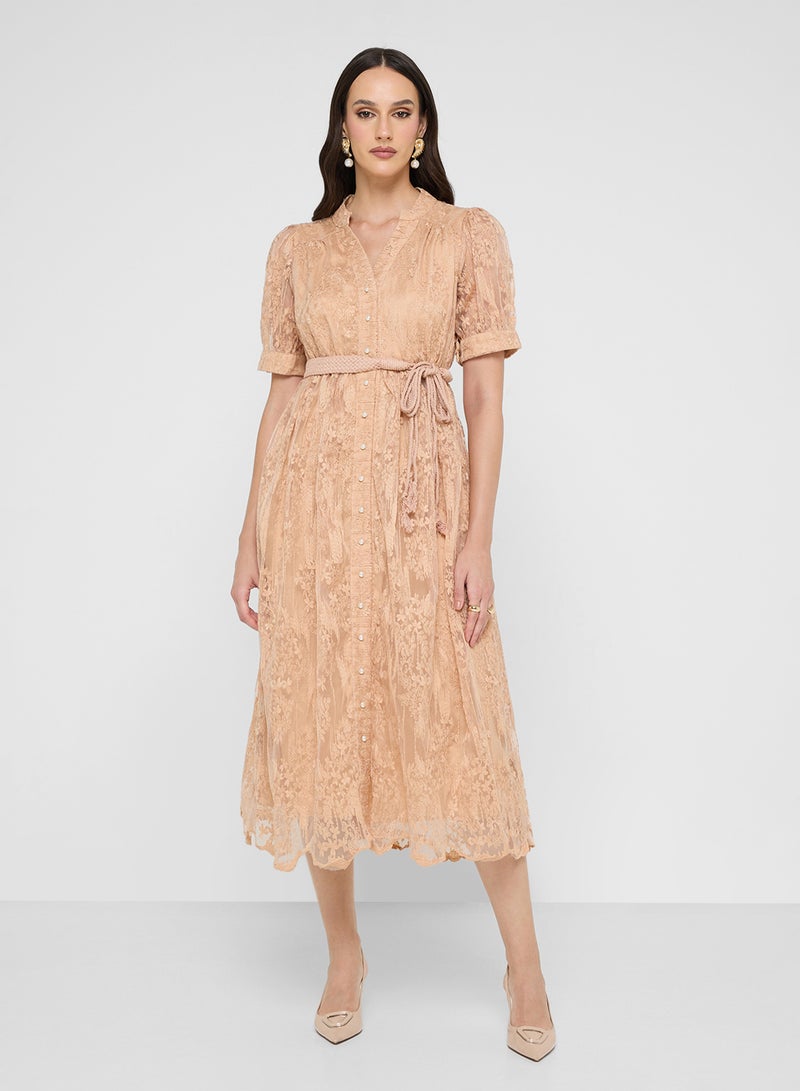 Khizana Puff Sleeve Lace Dress - Image 1