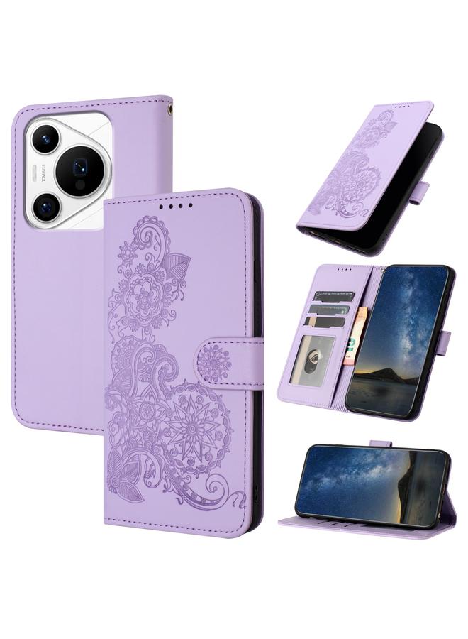 Zaboon Case For Huawei Pura 70 Pro / Pura 70 Pro+ Datura Flower Embossed Flip Leather Phone Case - Image 1