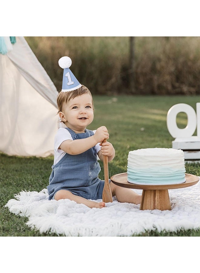 Soft Blue 1st Birthday Cone Hat with 1st Birthday Candle for Baby Boys Neutral Fabric First Birthday Party Hat for Cake Smash Photoshoots First Birthday Celebrations Milestone Portraits Party Outfits Birthday Decor Props - Image 4