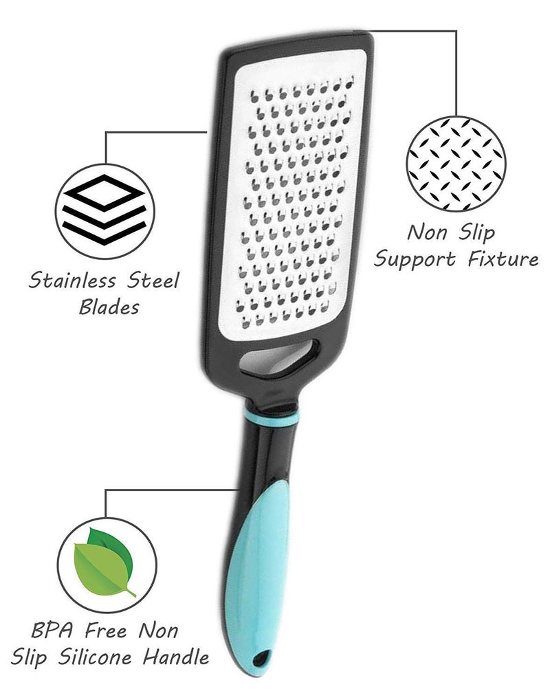 ZUNBELLA Stainless Steel Serving Cooking Spoons with Plastics Handle Set of 5 pc Combo Blue and Lemon Zester Cheese Grater Cheese Lemon Ginger Garlic Stainless Steel Dishwasher - Image 3