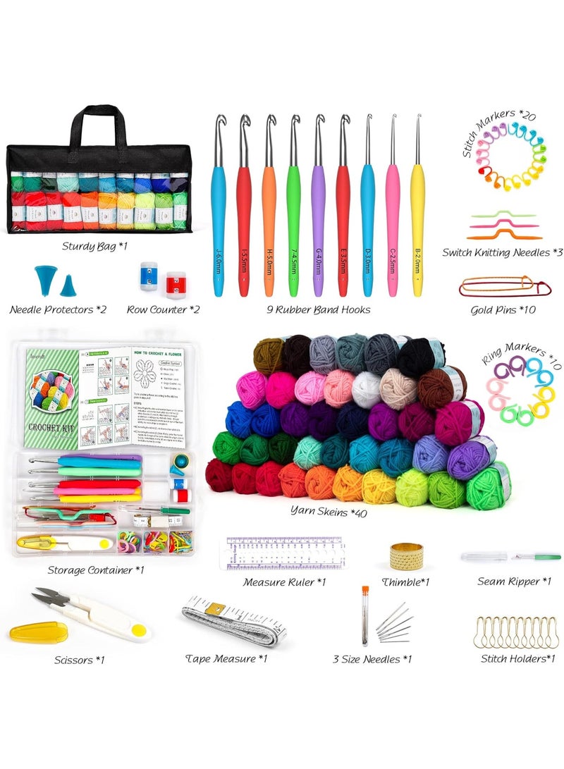 Relex 113 PCS Crochet Kit for Beginners Adults Kids, Crochet Kits Include Yarn, 73PCS Crochet Accessories Set Including Ergonomic Hooks - Image 2