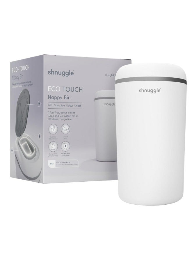 Shnuggle سلة حفاضات شنجلي إيكو تاتش مع أكياس سلة - أبيض