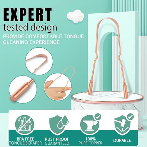 RONAVO Copper Tongue Scraper for Adults (2 Pack), 100% Pure Copper, Naturally Anti-Microbial, Banishes Bad Breath and Maintains Oral Hygiene, Tongue Cleaner with Travel Case, Easy to Use and Clean - Image 2