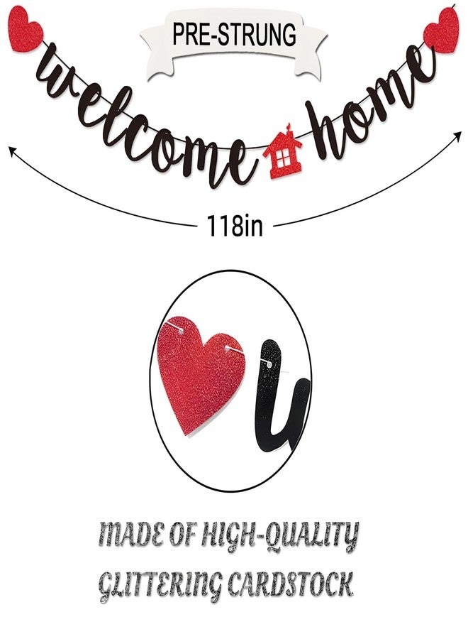 Teniinet Black Welcome Home Banner - Glitter Welcome Decoration for Housewarming, Military Homecomings, Family Celebrations - 8 ft - Image 3