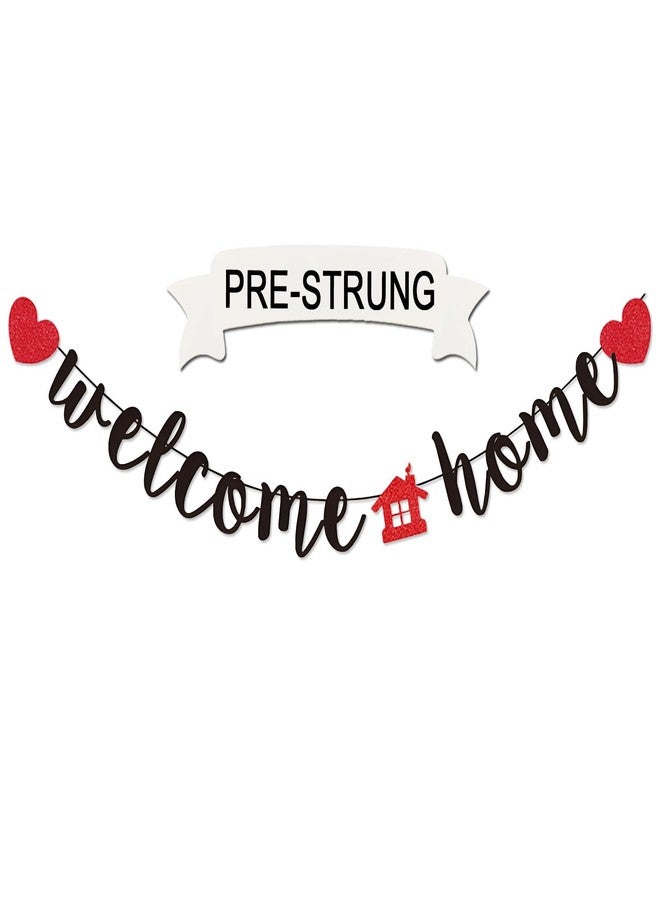 Teniinet Black Welcome Home Banner - Glitter Welcome Decoration for Housewarming, Military Homecomings, Family Celebrations - 8 ft - Image 1