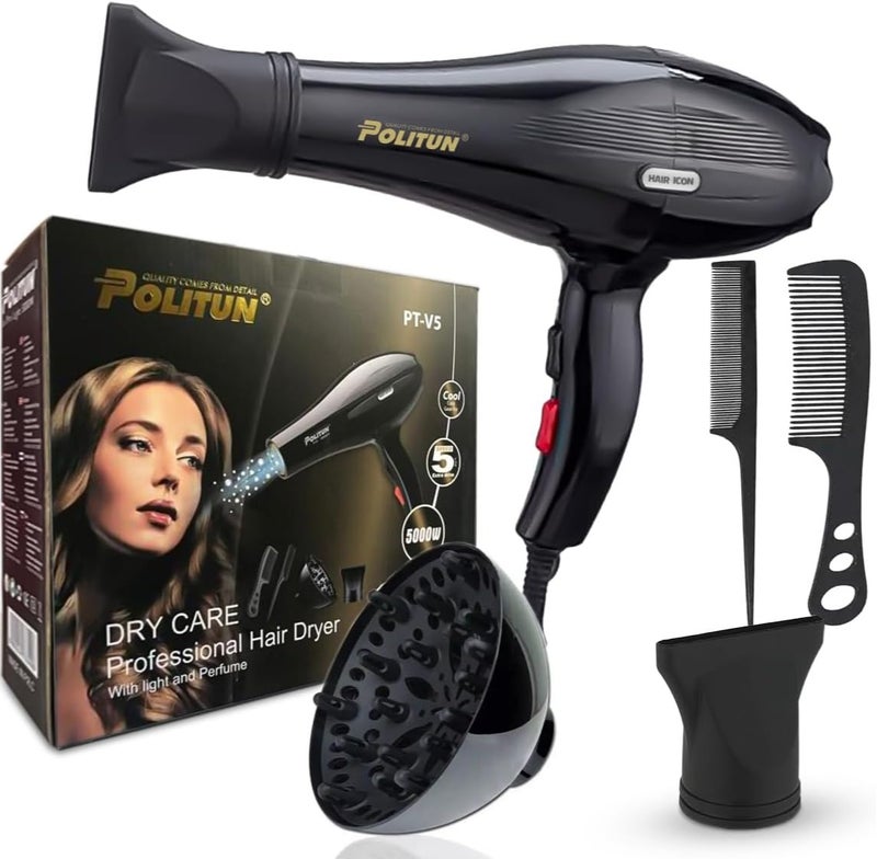 POLITUN  Professional Hair Dryer - 5000W, PT-V5, Black - Image 1