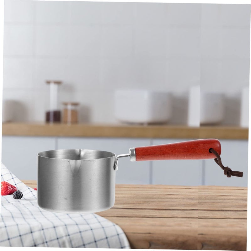 Stainless Steel Milk Pot Dual Pour Spouts Wood Handle Small Sauce Pan Easy Clean - Image 4