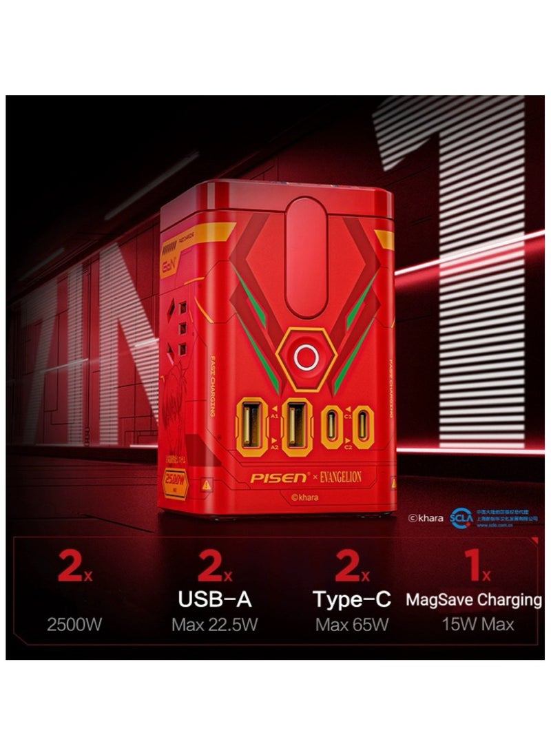 PISEN x Evangelion EVA Edition 65W GaN Fast Charging Multi-Port Desktop MagStation - Red
