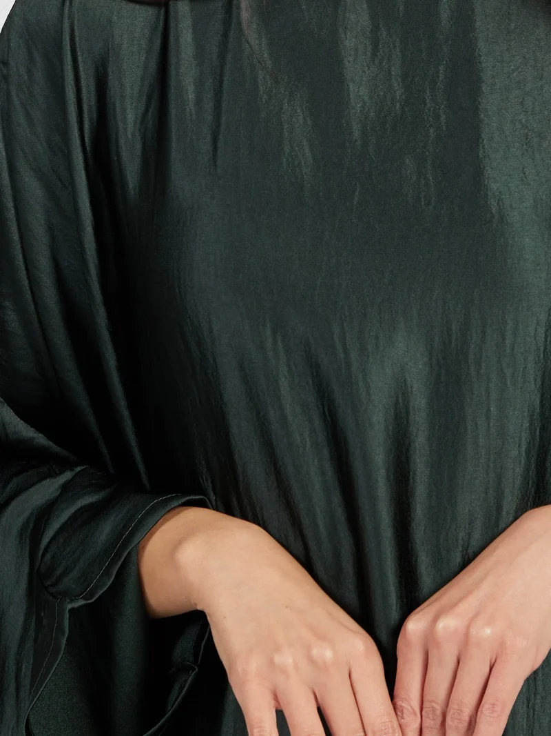 Reem Abayas  Emerald Green Forest Satin Kaftan for Women | Best Price UAE
