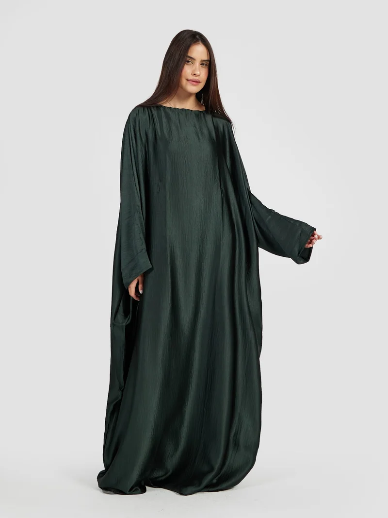 Reem Abayas Emerald Green Forest Satin Kaftan