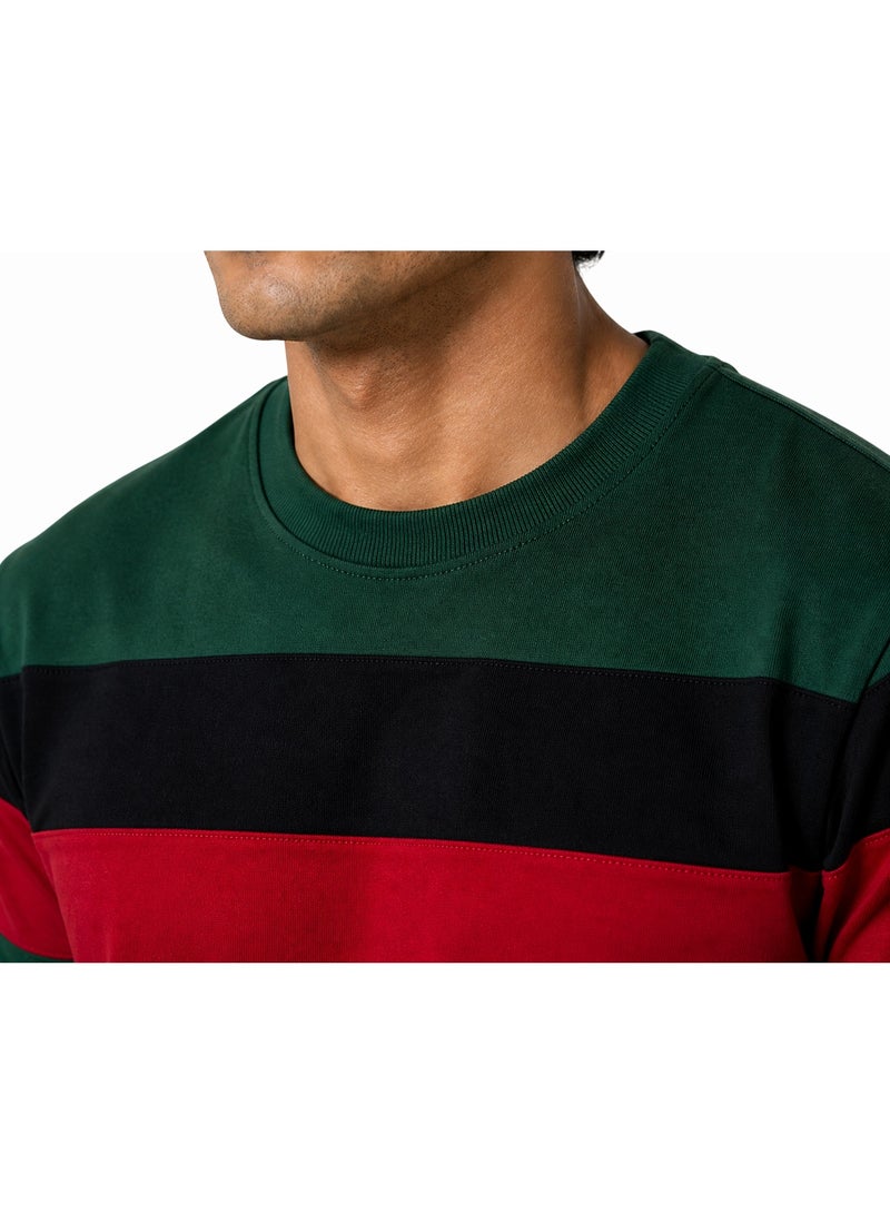 Timeless Men’s Premium Cotton T-Shirt – Soft Breathable Color Block Green Red Black Crew Neck Casual Tee - Image 3
