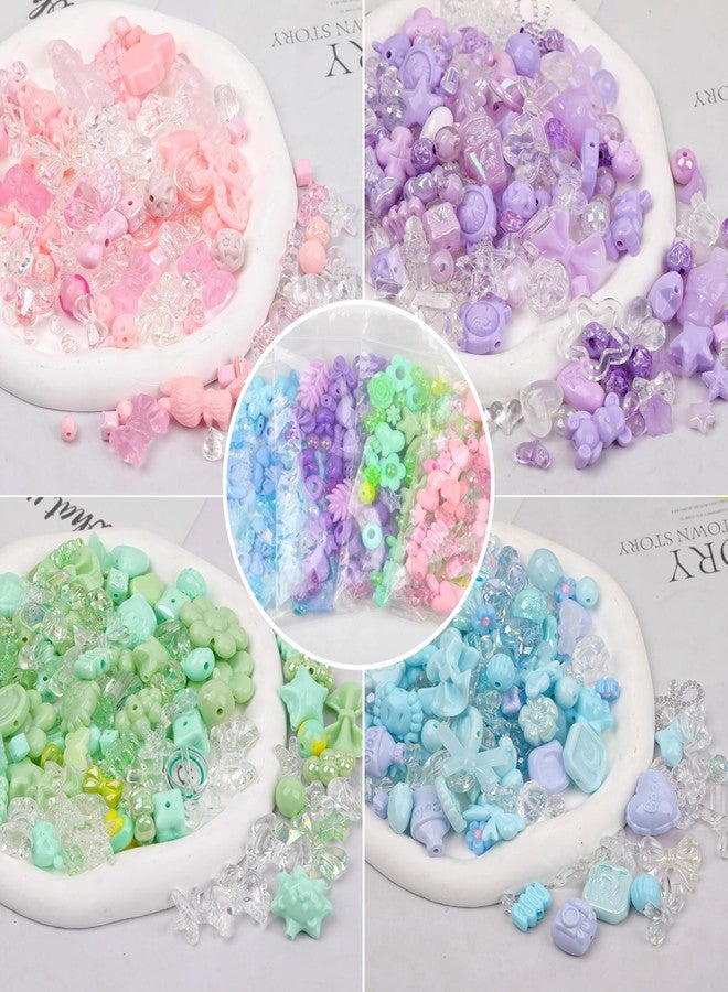 GMMA Assorted Acrylic Beads for Bracelet Making 200-240 Pcs Pony Beads Shapes Flower Bow Butterfly Candy Star Heart GummyBear Cute Beads for Jewelry Making DIY Necklace Keychain Phone Charms - Image 3