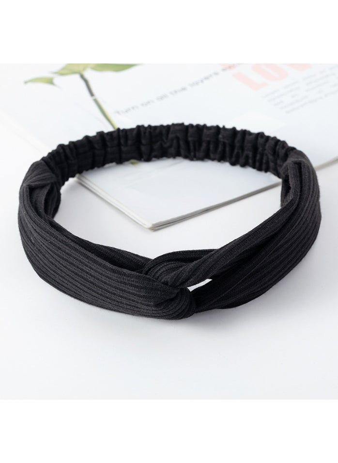 Generic - Korean-style Knit Cross Headband Elastic Solid Color 6 # knitted black - Image 1