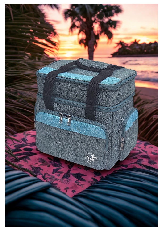 قمرا حقيبة تخييم وسفر ذات طابقين مع جيوب متعددة وبطانة داخلية، مصنوعة من قماش أكسفورد متين ومقاوم للماء، مثالية لتنظيم العناصر أثناء الرحلات والتخييم (28 × 20 × 28 سم) - Image 2