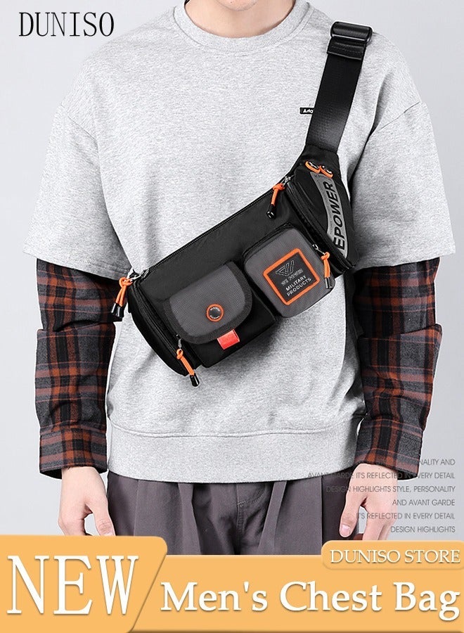 DUNISO Compact Waist Bag for Men Waterproof Crossbody Bag Multipurpose Chest Shoulder Bag with Buckle Multi-pocket Everyday Carry Bag Sling Bag for Travel Work Sports - Image 1