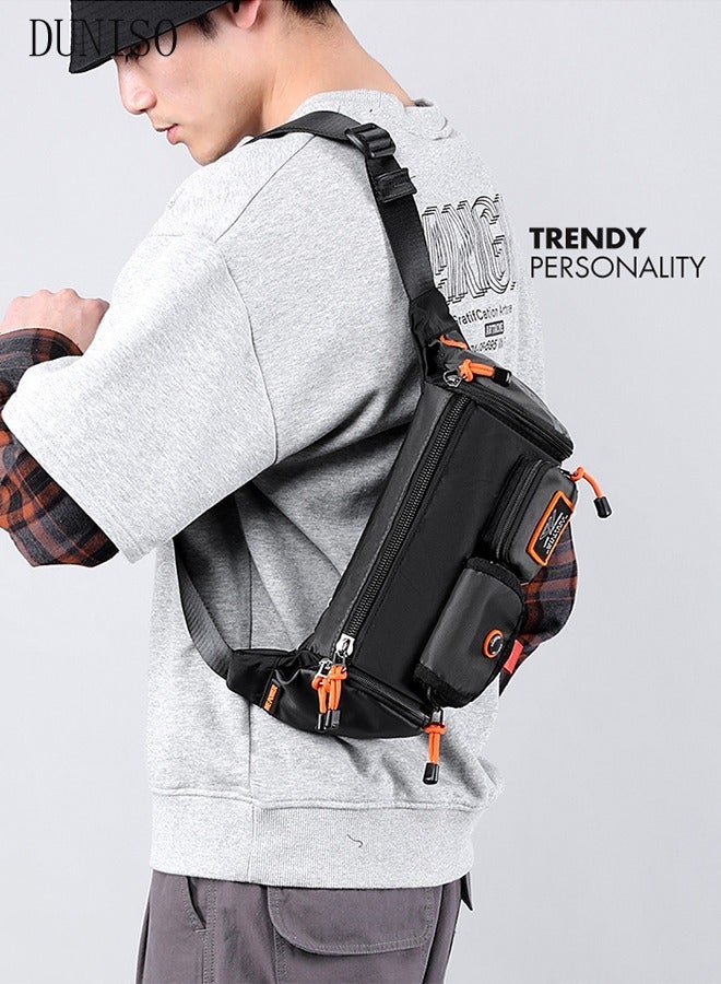 DUNISO Compact Waist Bag for Men Waterproof Crossbody Bag Multipurpose Chest Shoulder Bag with Buckle Multi-pocket Everyday Carry Bag Sling Bag for Travel Work Sports - Image 5