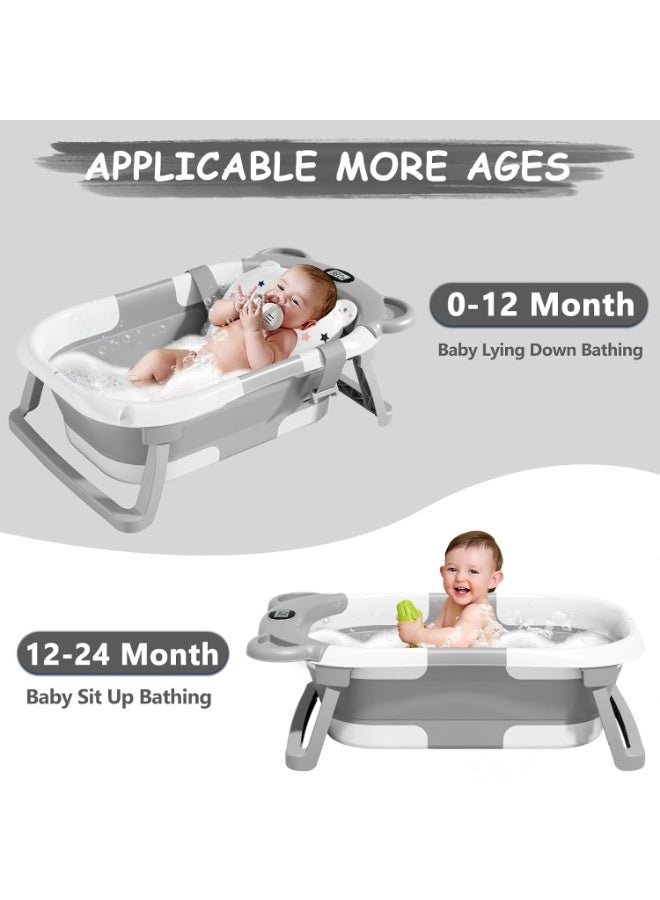 NANAO Collapsible Baby Bathtub for Newborn with Thermometer & 1 Soft Floating Cushion,Portable Travel Bathtub with Drain Hole, Durable Foldable Baby Tubs for Infants to Toddler - Image 3