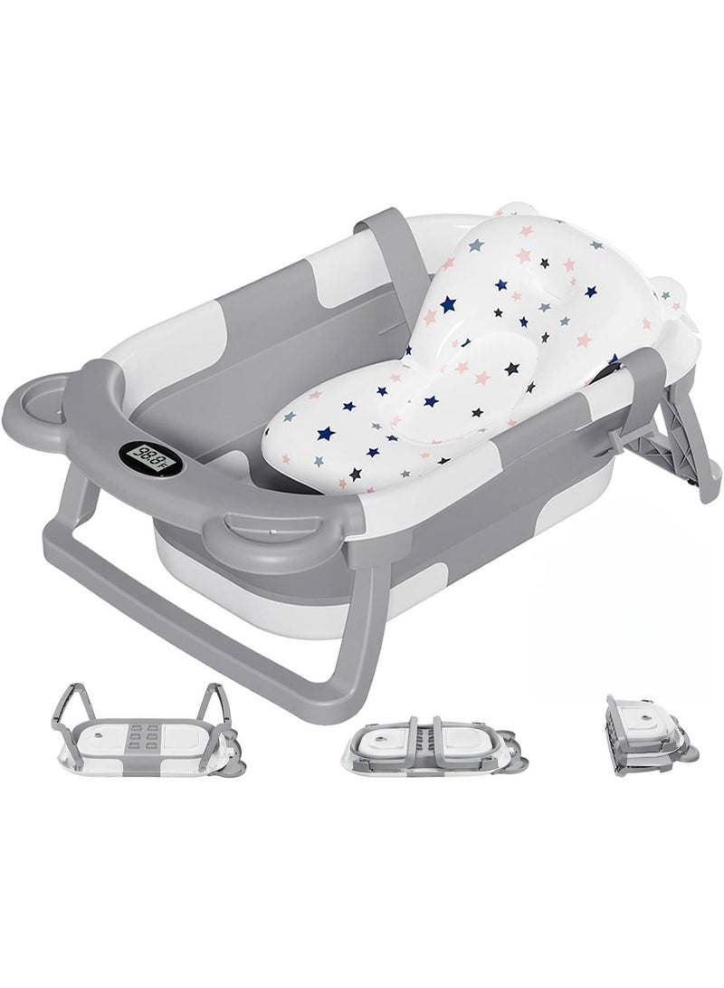 NANAO Collapsible Baby Bathtub for Newborn with Thermometer & 1 Soft Floating Cushion,Portable Travel Bathtub with Drain Hole, Durable Foldable Baby Tubs for Infants to Toddler - Image 1