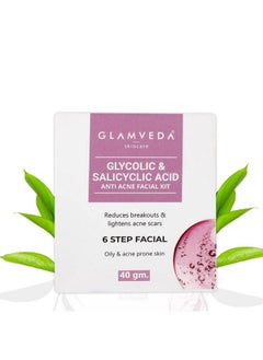 Glamveda Glycolic & Salicylic Anti Acne Facial Kit; Pimple Care & Brightening Facial Kit For Women| No Paraben Sls; 40Gm  - Image 1