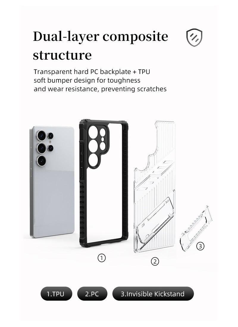 cas:pace - Premium Transparent Anti-Fall Armor Case with 5G Folding Bracket for Galaxy S25 Ultra - Image 1