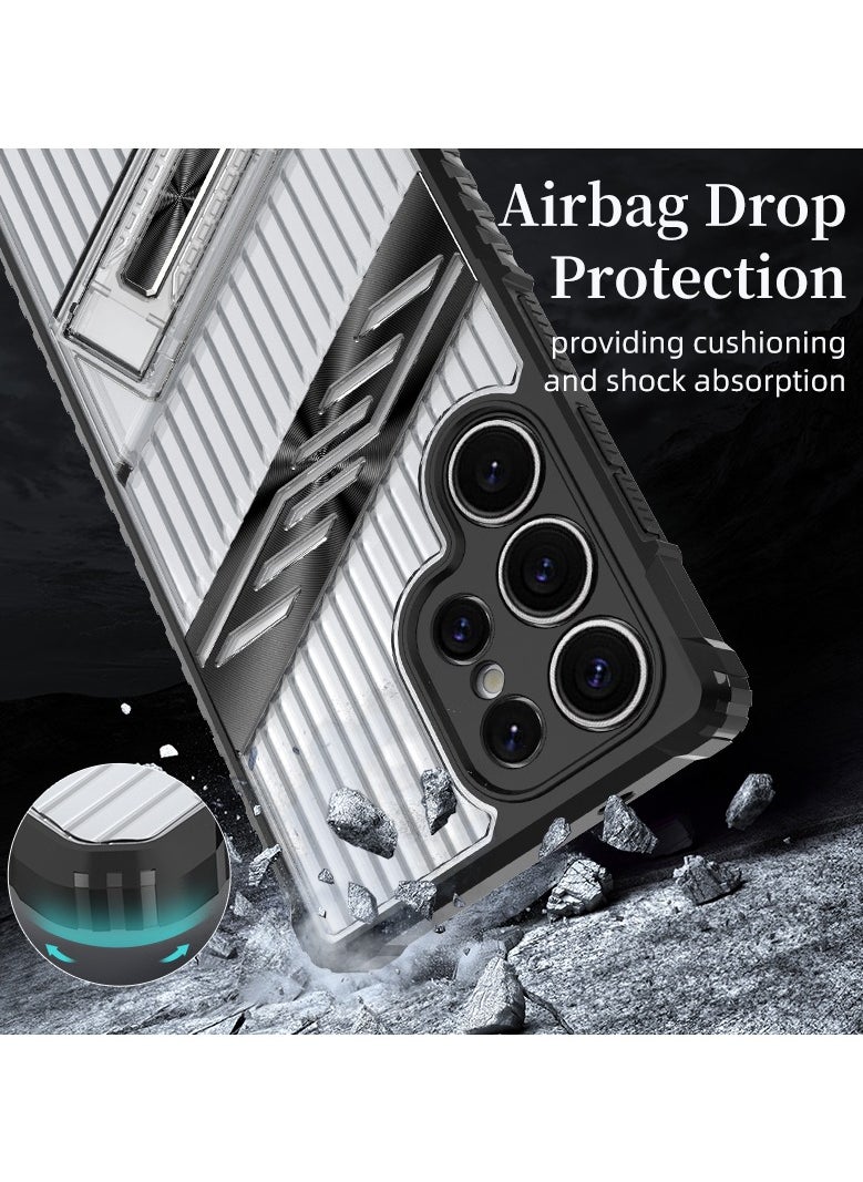 cas:pace - Premium Transparent Anti-Fall Armor Case with 5G Folding Bracket for Galaxy S25 Ultra - Image 1