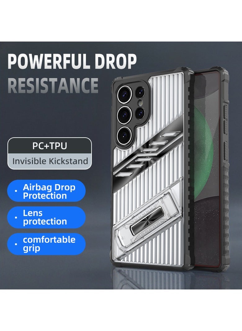 cas:pace - Premium Transparent Anti-Fall Armor Case with 5G Folding Bracket for Galaxy S25 Ultra - Image 1