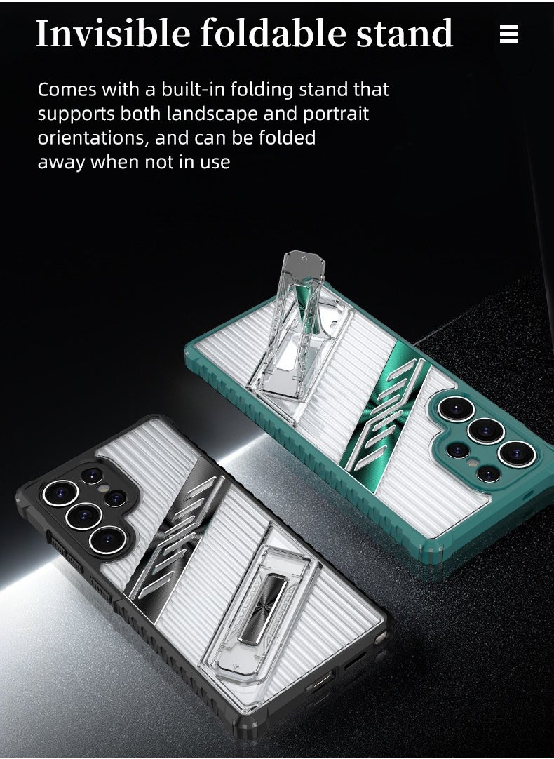 cas:pace - Premium Transparent Anti-Fall Armor Case with 5G Folding Bracket for Galaxy S25 Ultra - Image 1