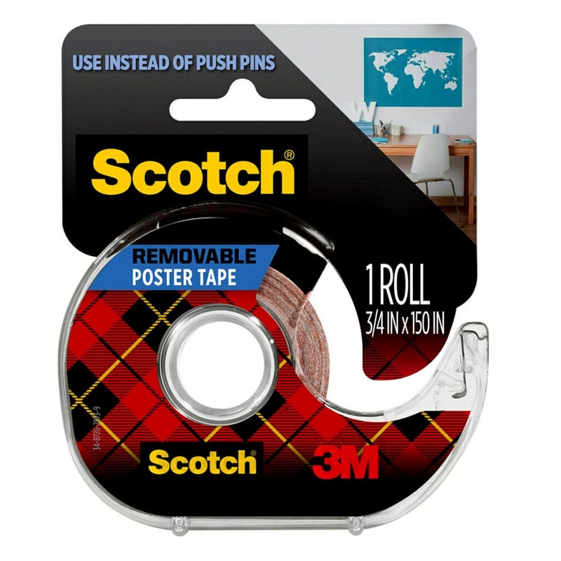 Scotch  Removable Poster Tape 3/4 In X 150 In (19Mm X 3.8M) Clear Color Ideal For Poster, Paper, Cardboard Multi-Surface Easy To Use Double Sided Adhesive Tape 1 Roll/Dispenser - Image 1