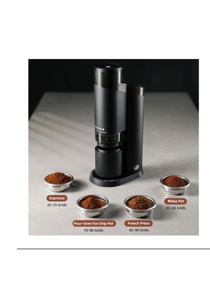 زيروهيرو مجموعة مطحنة القهوة الكهربائية ZeroHERO بسعة 45 جرام، 220V-50Hz، مصنوعة من الألومنيوم/PC/السيليكون، تصميم مدمج، باللون الأسود، مع منفاخ تنظيف هوائي، فرشاة خشب الزان، وملعقة قياس القهوة – مثالية للإسبريسو، وتحضير القهوة بالسكب، والقهوة الفرنسية - Image 3