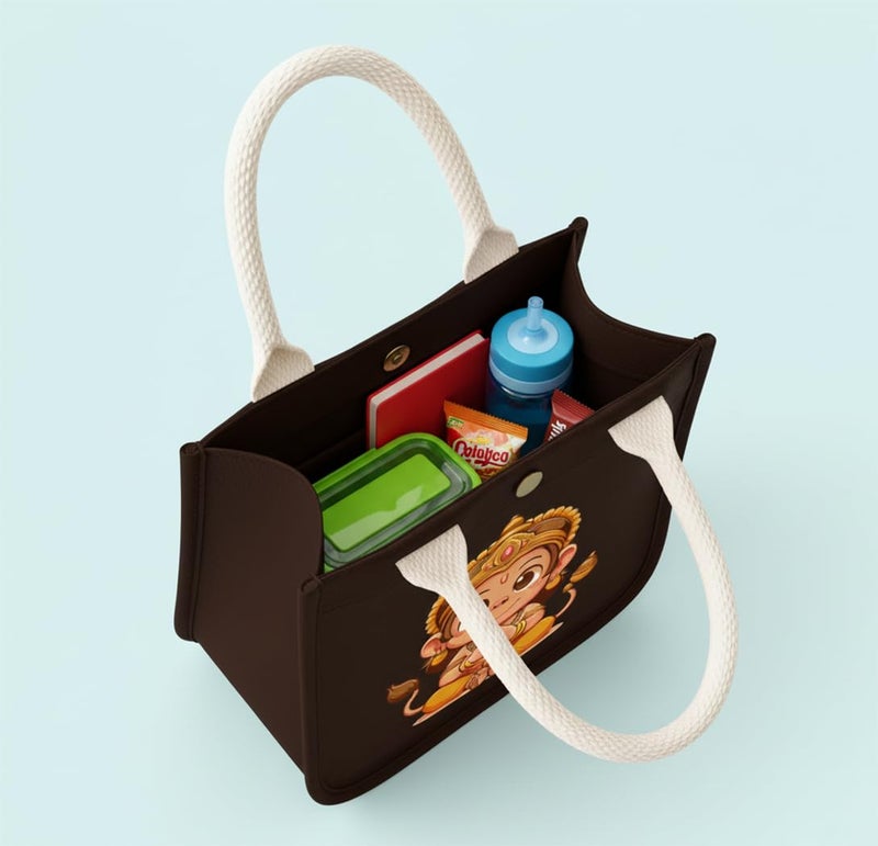 HOBBY INDIA Kids Lunch Bag | Cute & Stylish Mini Tiffin Bag for Boys & Girls | Cute Cotton Cartoon Design I Perfect For Picnic Tuition School, Preschool & Playschool (Hanuman) - Image 5