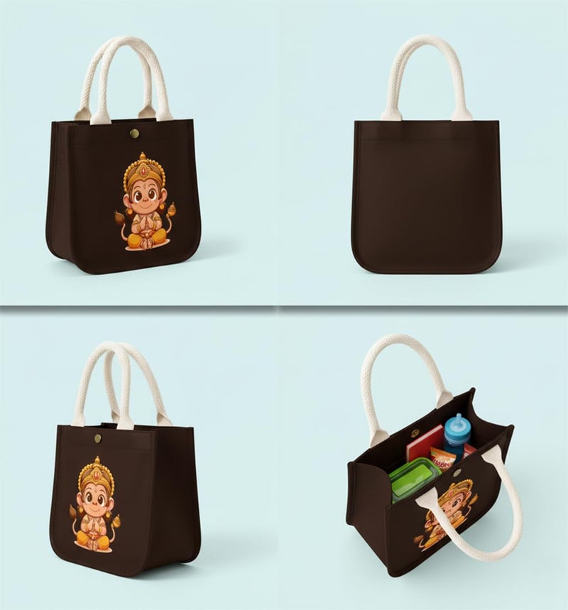 HOBBY INDIA Kids Lunch Bag | Cute & Stylish Mini Tiffin Bag for Boys & Girls | Cute Cotton Cartoon Design I Perfect For Picnic Tuition School, Preschool & Playschool (Hanuman) - Image 4