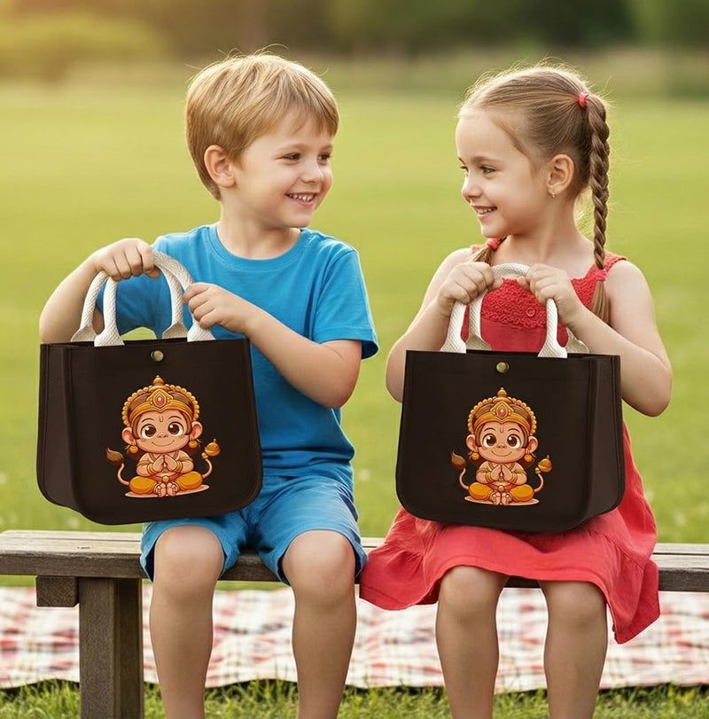 HOBBY INDIA Kids Lunch Bag | Cute & Stylish Mini Tiffin Bag for Boys & Girls | Cute Cotton Cartoon Design I Perfect For Picnic Tuition School, Preschool & Playschool (Hanuman) - Image 3