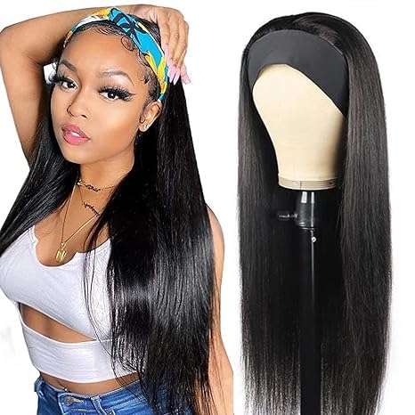ISEE 10A Headband Wig Straight Human Hair Wigs for Black Women 180 Density Brazilian Virgin Hair Machine Made Headband Wig Non Lace Front Human Hair Wigs 16 inch