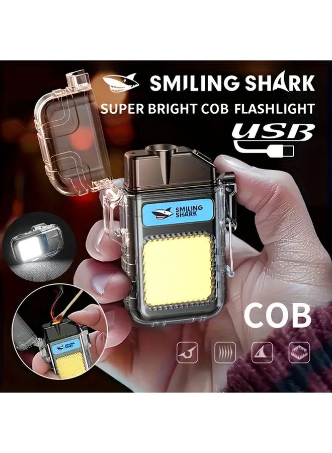 Smiling Shark USB C Rechargeable Flashlight Plasma Lighter TIP 066 Black Windproof COB LED Torch - Image 2