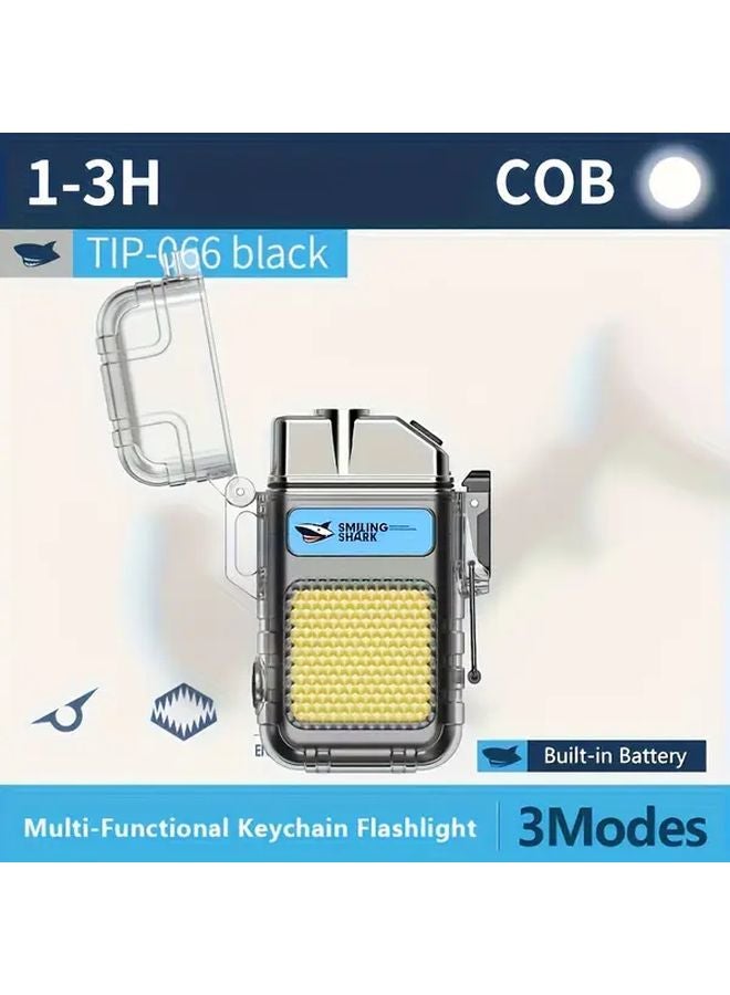 Smiling Shark USB C Rechargeable Flashlight Plasma Lighter TIP 066 Black Windproof COB LED Torch - Image 1