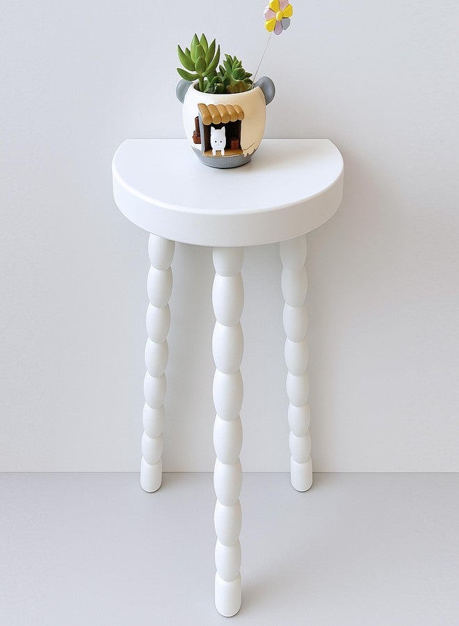 LitaEther Wooden Bobbin Side Table - Plant Stand - Half Round Table - Wooden Accent Stool- Minimalist Decorative Table for Bedroom, Hallway, Living Room (1, White) - Image 1