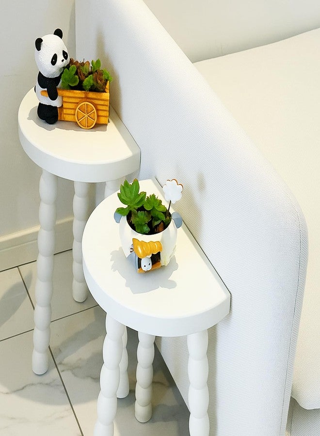 LitaEther Wooden Bobbin Side Table - Plant Stand - Half Round Table - Wooden Accent Stool- Minimalist Decorative Table for Bedroom, Hallway, Living Room (1, White) - Image 5