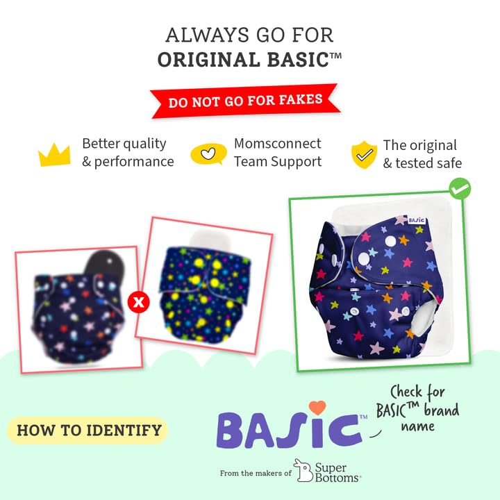 SuperBottoms BASIC Reusable 5 Cloth Diapers without pads | 100% cloth Freesize, washable Diapers for baby 0-3 Yrs |Stay Dry & Lasts up to 3Hrs | Trim Fitting - Image 3