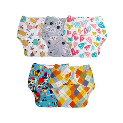 SuperBottoms BASIC Reusable 5 Cloth Diapers without pads | 100% cloth Freesize, washable Diapers for baby 0-3 Yrs |Stay Dry & Lasts up to 3Hrs | Trim Fitting - Image 1