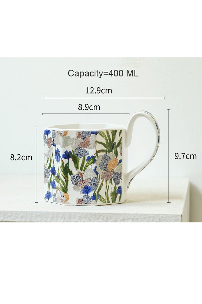 أورافلي كوب قهوة سيراميك – كوب بن وشاي بتصميم فني مستوحى من اللوحات الزيتية الزهرية، يتميز بتصميم ثماني الأضلاع فريد وعصري وفاخر. يُعد خياراً مثالياً لعشاق القهوة والشاي والحليب والإسبريسو، وأفضل هدية للعائلة والأصدقاء في كافة المناسبات – سعة 400 مل. - Image 5